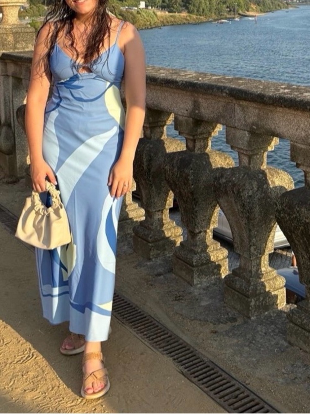 Abercrombie & Fitch Blue and Cream Slip Maxi Dress